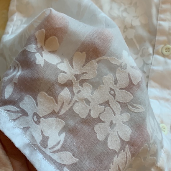 Vintage West Beach sheer white hibiscus flower button down shirt blouse top M - Picture 14 of 15